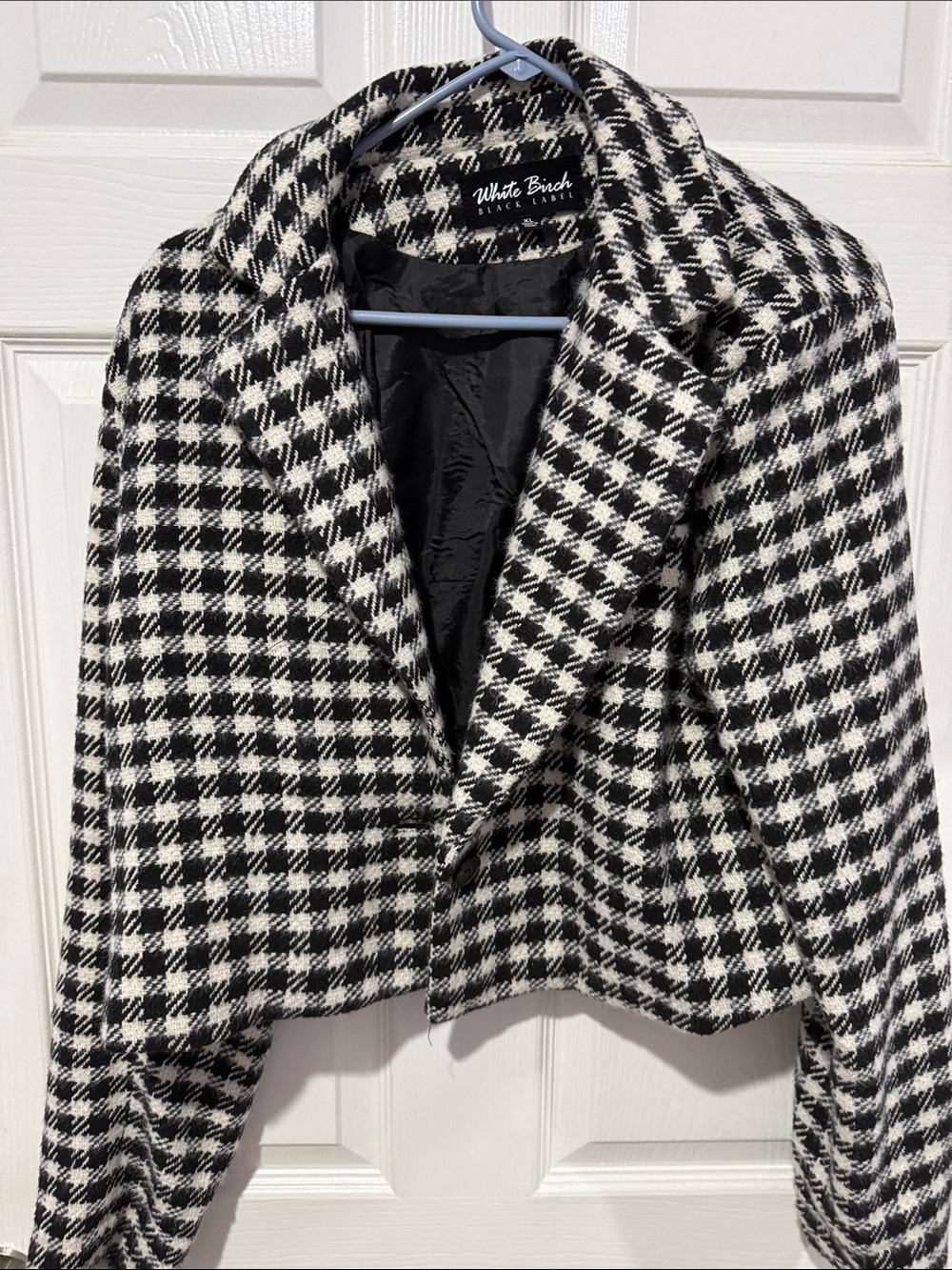 white birch Black and White Houndstooth Cropped Blazer